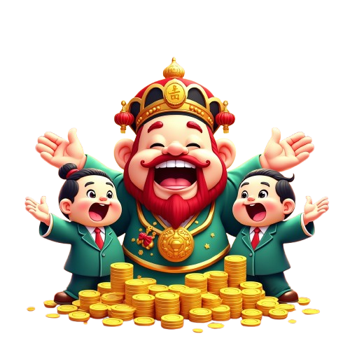 Lucky god of wealth scattering gold coins