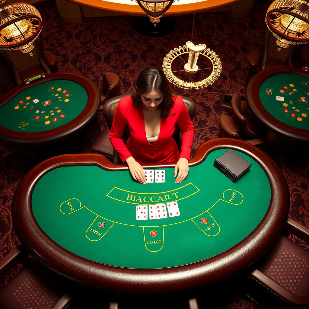 Live baccarat dealer at green felt table